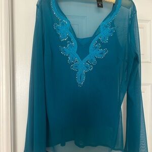 New York & Company Teal Embellished Blouse w/ Matching Tank